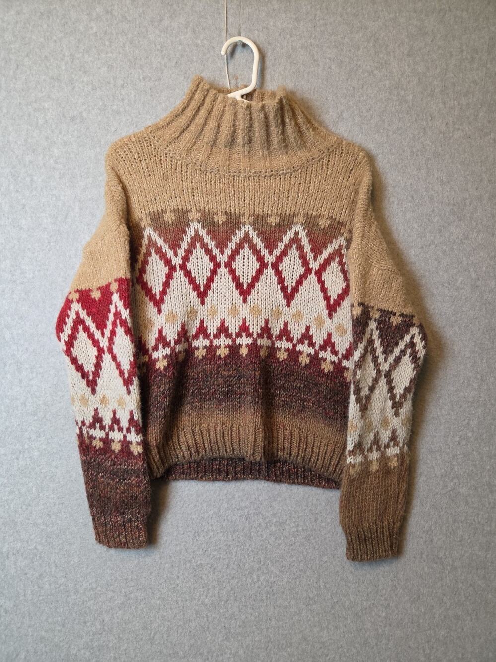 Elsamanda Wool Blnd Multicolor Southwestern Print Knit Mock Neck Sweater Medium